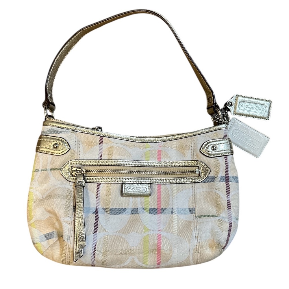 Coach Signature Canvas Ivory Metallic Crossbody Shoulder Bag Y2K